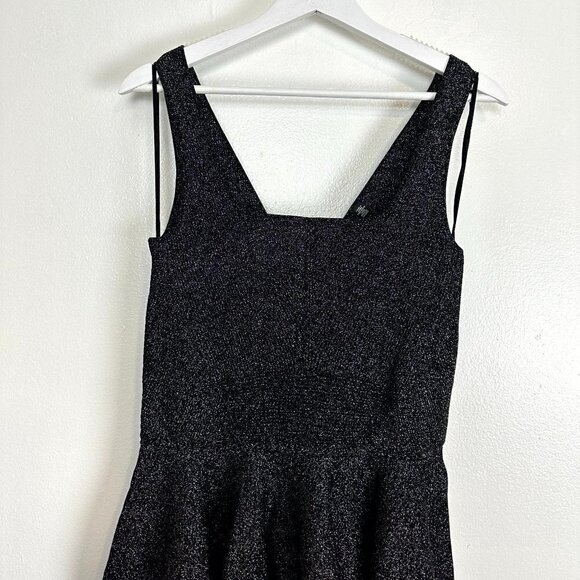 TED BAKER London Glitzia Square Neck Sleeveless Metallic Skater Dress in Black - Picture 5 of 13